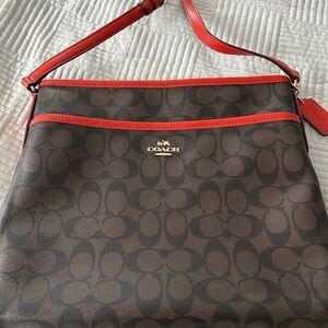 Authentic Coach Signature Brown and Red Monogram Shoulder/Crossbody Bag